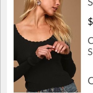 Lulu’s Black Ribbed Long Sleeve Top